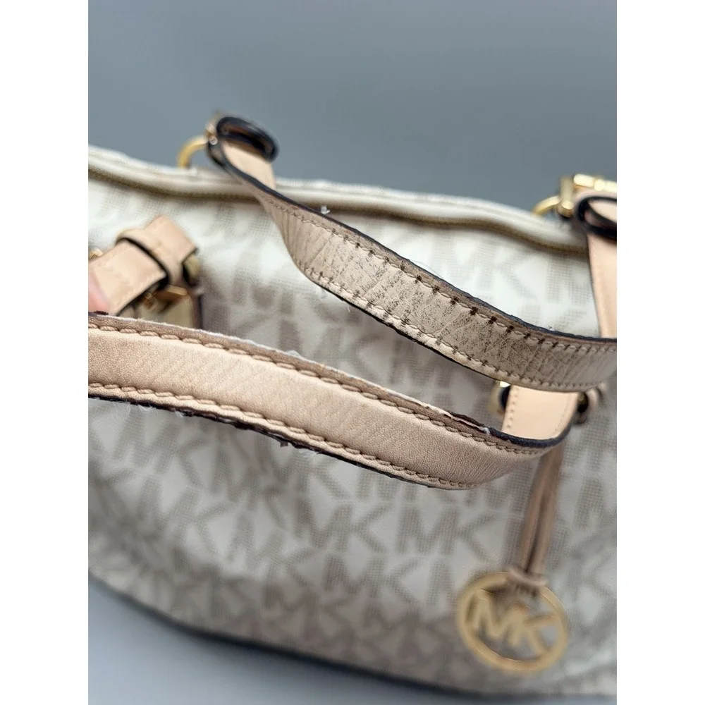 Michael Kors Large Signature MK Logo Satchel Bag Vanilla Blush Authenticated